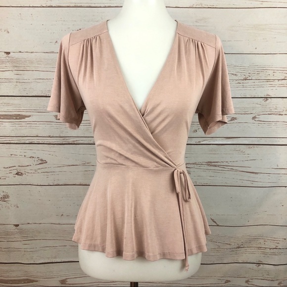 Monteau Dusty Pink Rose Peplum Wrap Blouse - Picture 2 of 8